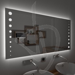 Specchio su misura, con decoro B016 inciso e illuminato e retroilluminazione a led