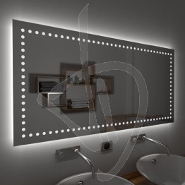 Specchio su misura, con decoro B015 inciso e illuminato e retroilluminazione a led