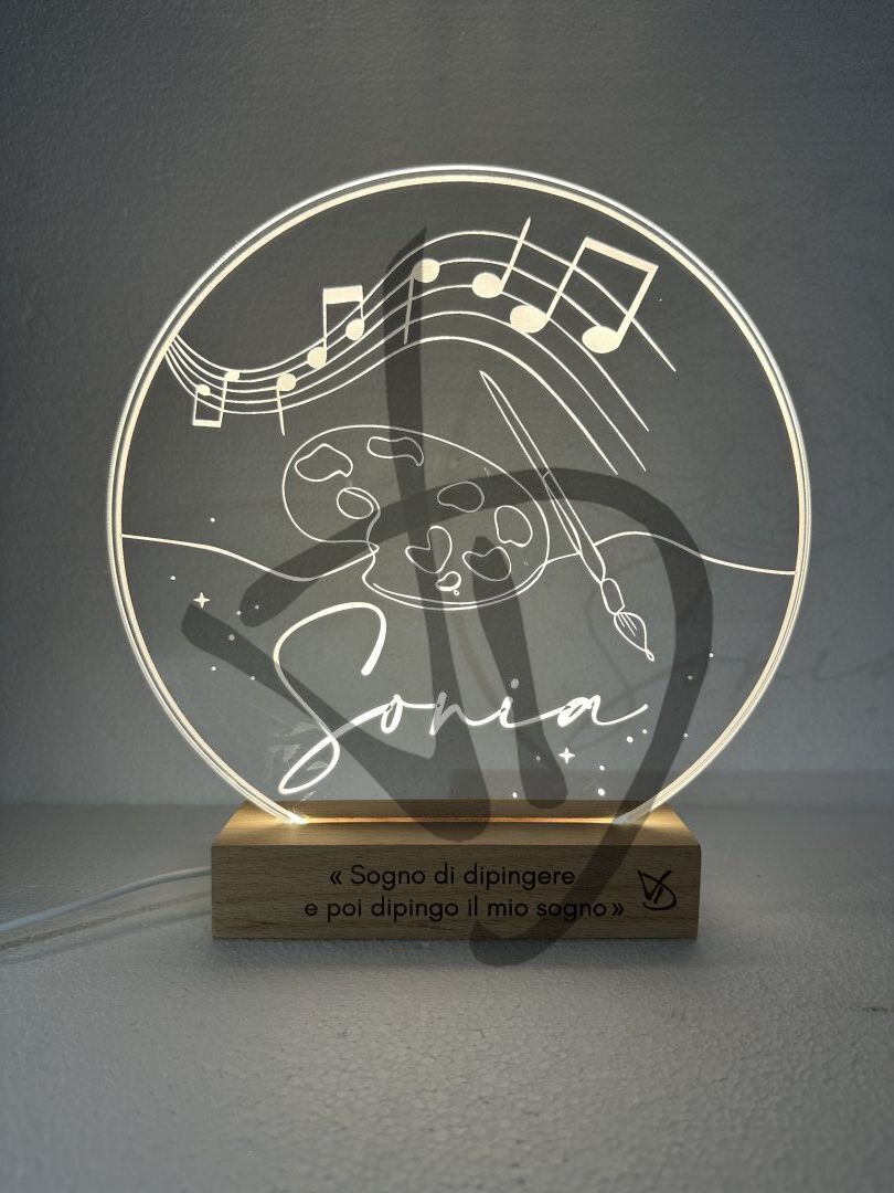 Lampade in acrilico plexiglass decorato con grafica arte e musica con piedistallo in legno - Lampade in acrilico plexiglass decorato con piedistallo in legno personalizzato