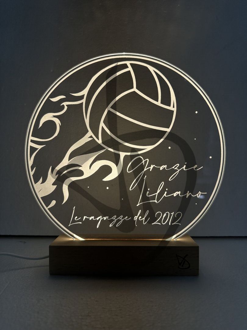 Lampade in acrilico plexiglass decorato con grafica per ringraziamento allenatore con piedistallo in legno - Lampade in acrilico plexiglass decorato con piedistallo in legno personalizzato
