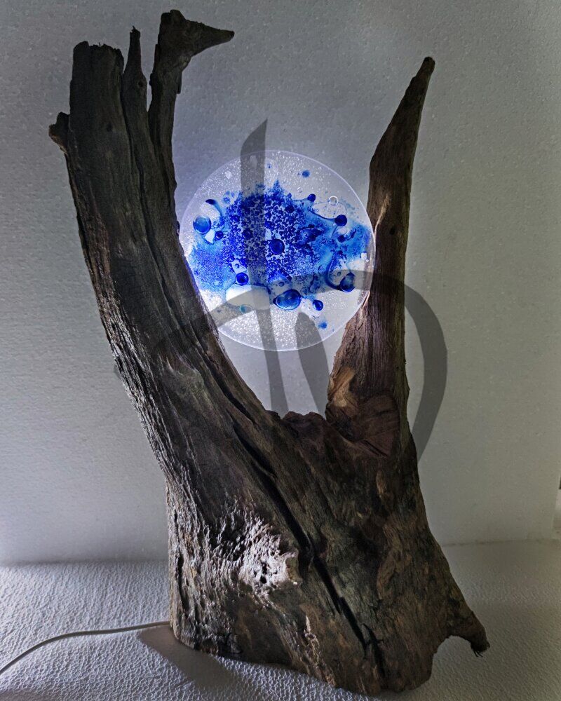 Lampade in vetrofusione di Murano di Design con radice in legno e illuminazione led - 2 - Lampade in vetrofusione di Murano di Design