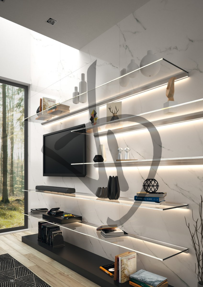 Mensole in vetro trasparente, su misura con illuminazione led - Mensole in vetro trasparente, su misura