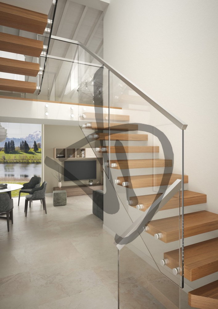 Parapetti in vetro con borchie per sicurezza scale da interno - Parapetti in vetro