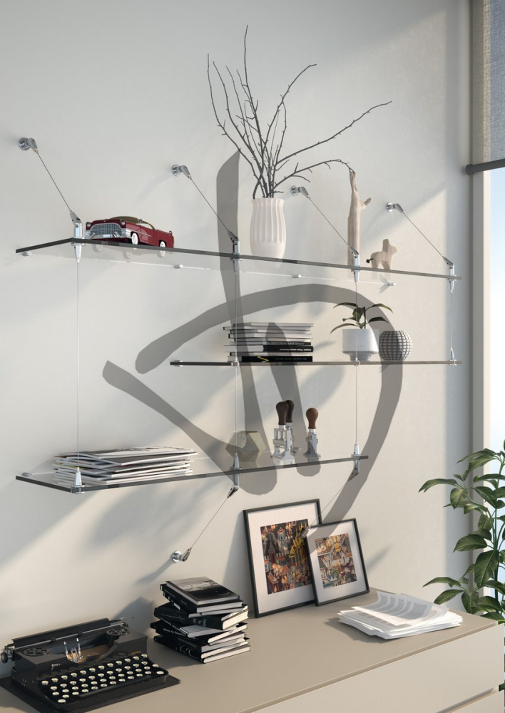 Prodotti su misura - Mensole in vetro - Ripiani in vetro - Mensole in vetro trasparente, su misura - Mensole in vetro trasparente, su misura con reggimensola