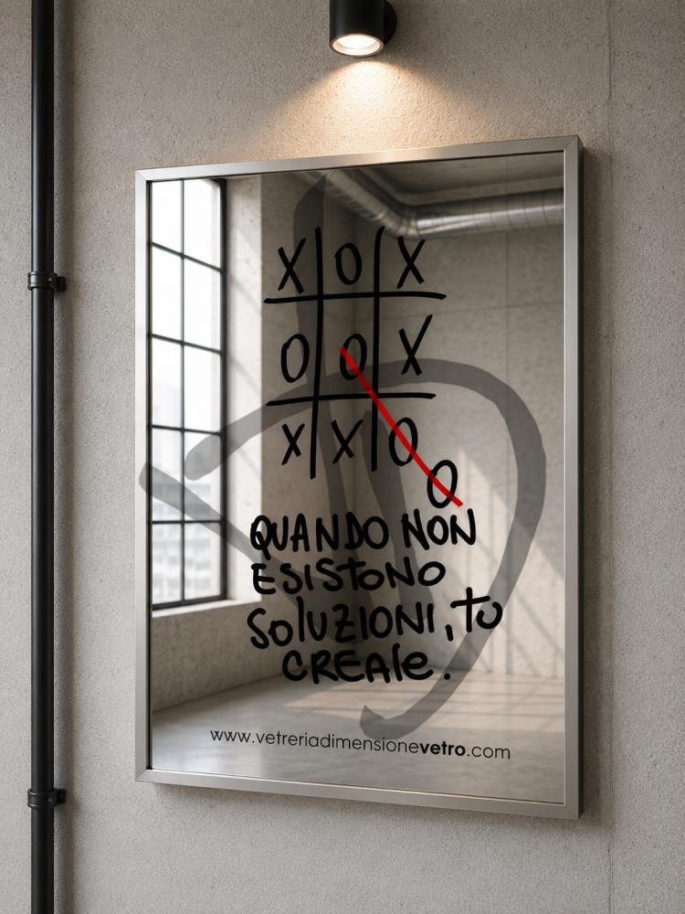 Specchio con scritta %22quando non ci sono soluzioni, tu creale%22 quadro, poster, specchio decorativo con cornice in alluminio  - Frasi sugli specchi