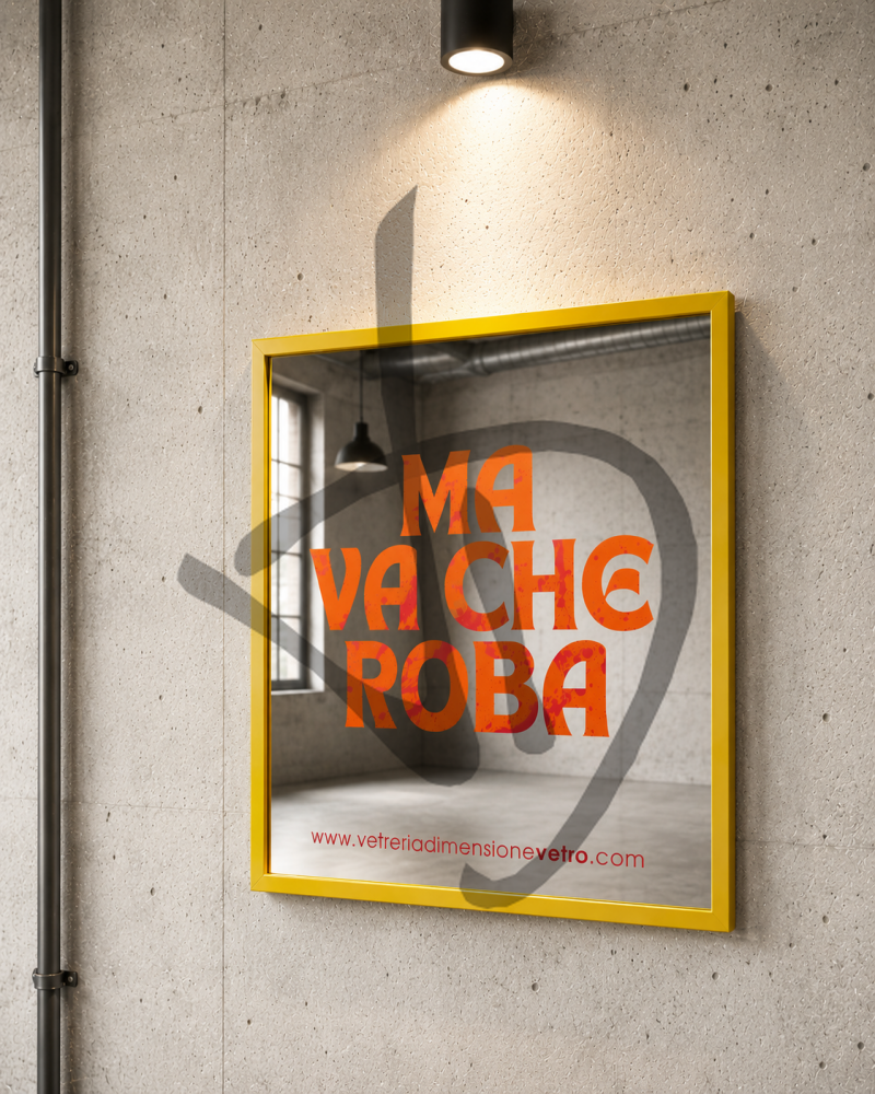 Specchio con scritta colorata "ma va che roba" specchio decorativo con cornice in alluminio  - Frasi sugli specchi