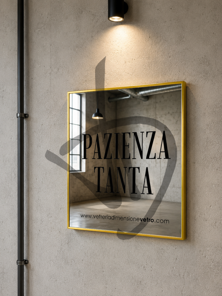 Specchio con scritta colorata "pazienza tanta" specchio decorativo con cornice in alluminio  - Frasi sugli specchi