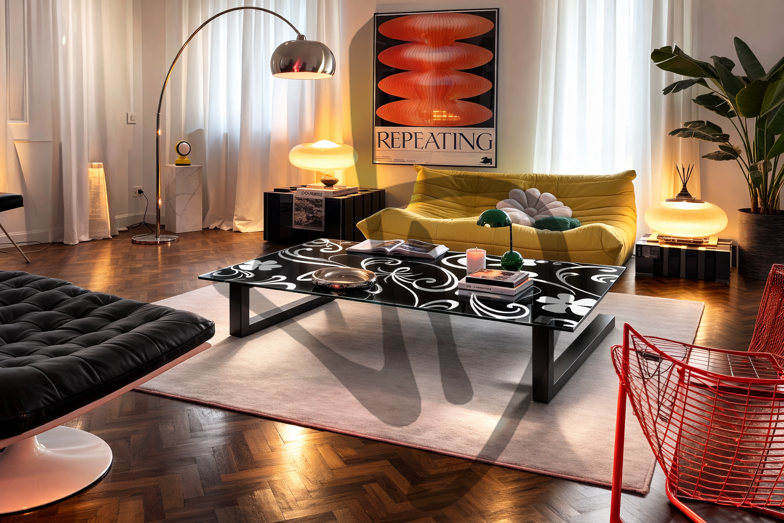 Tavolo in vetro con decoro vintage e struttura in ferro 2 - Tavoli e scrivanie in vetro