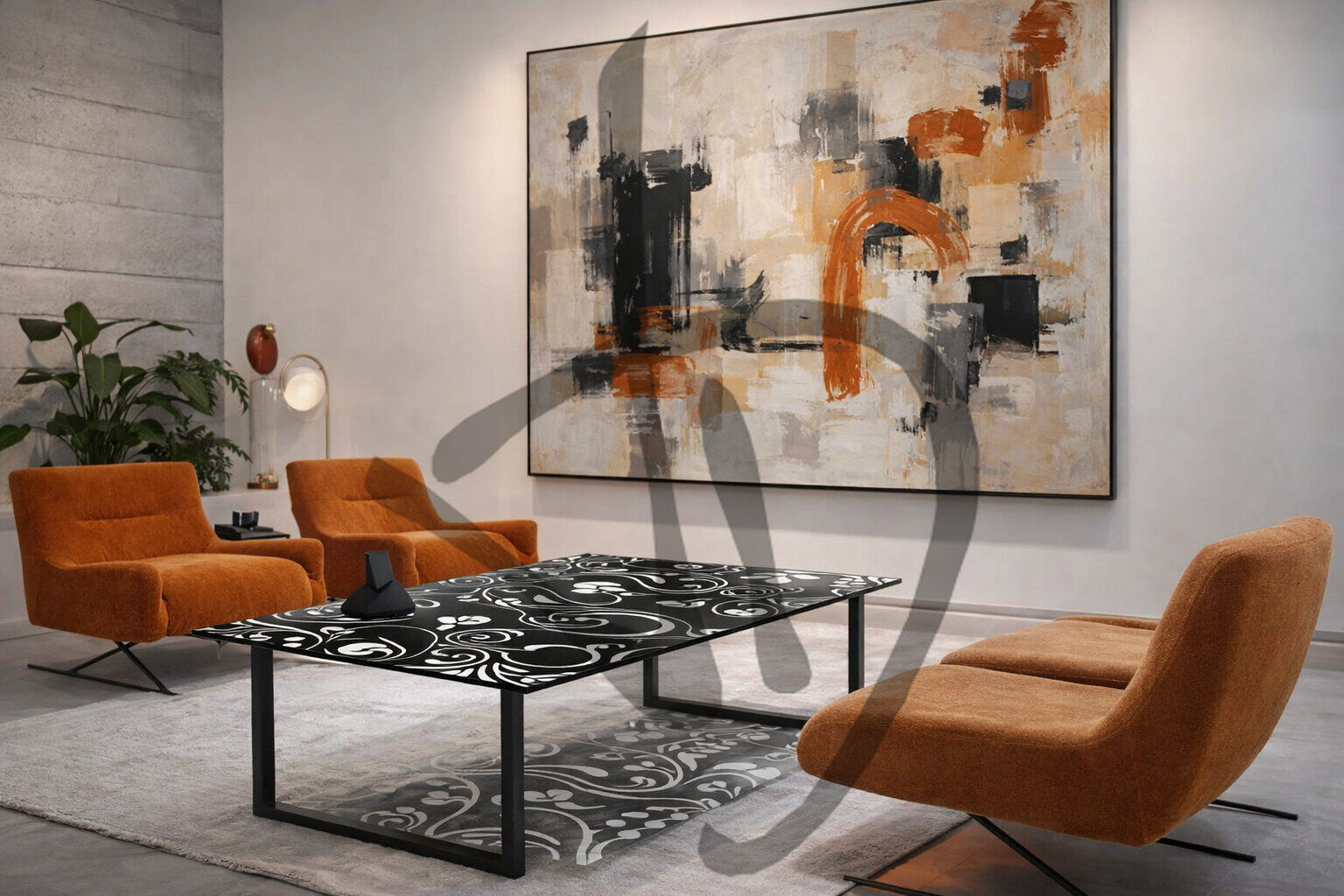 Tavolo in vetro con decoro vintage e struttura in ferro 3 - Tavoli e scrivanie in vetro